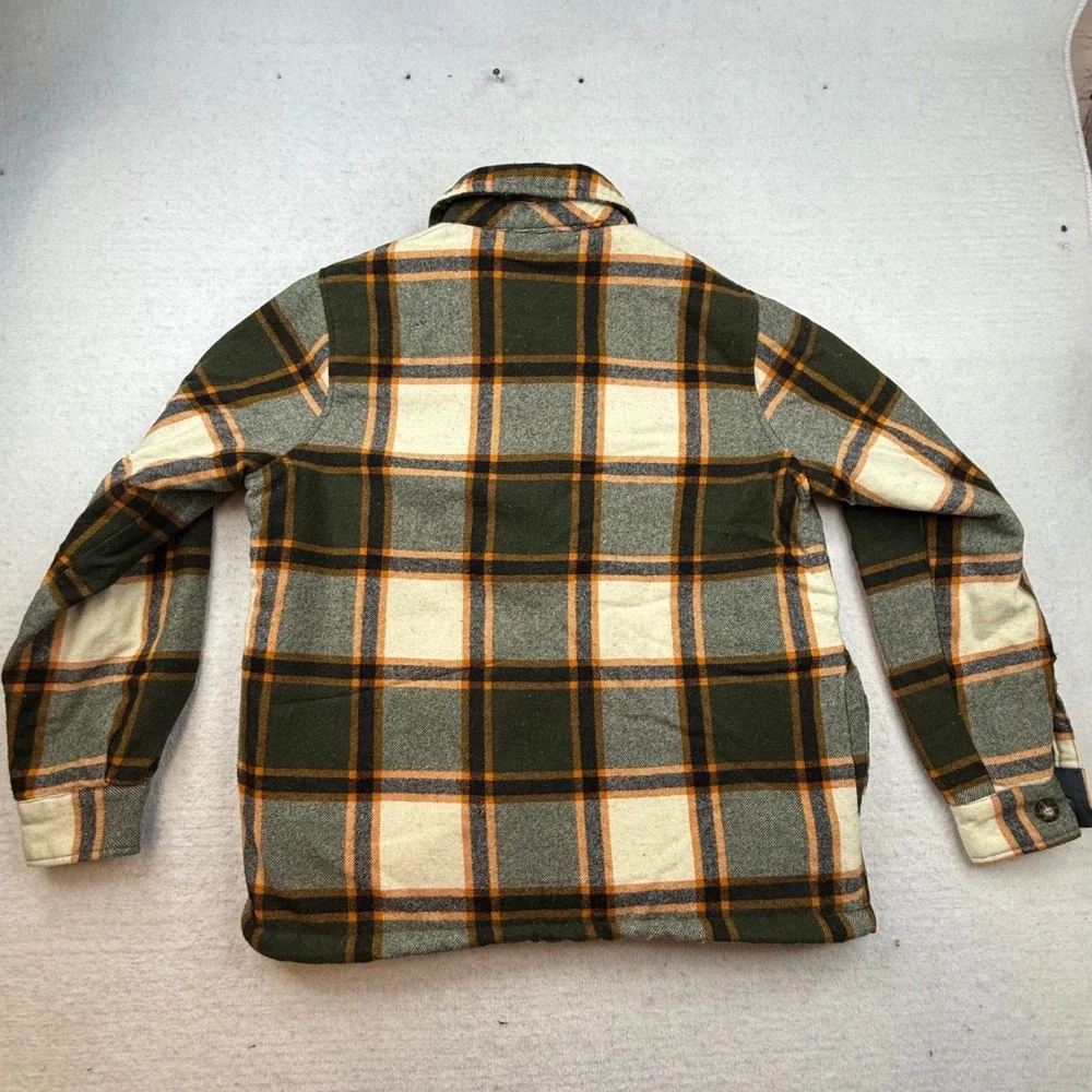 Woolrich Mens Plaid Wool Blend Sherpa Lined Flannel‎ Shirt Jacket Medium- holes